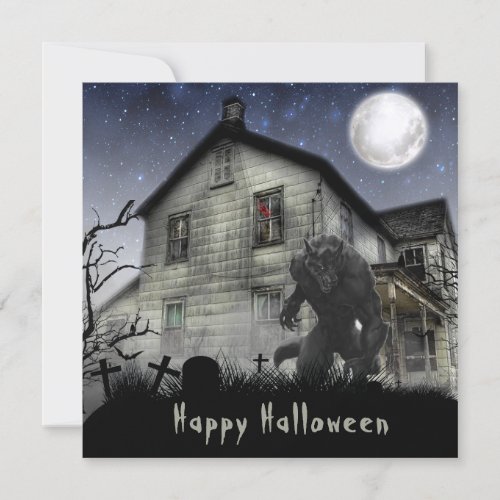 Scary Happy Halloween Werewolf Card