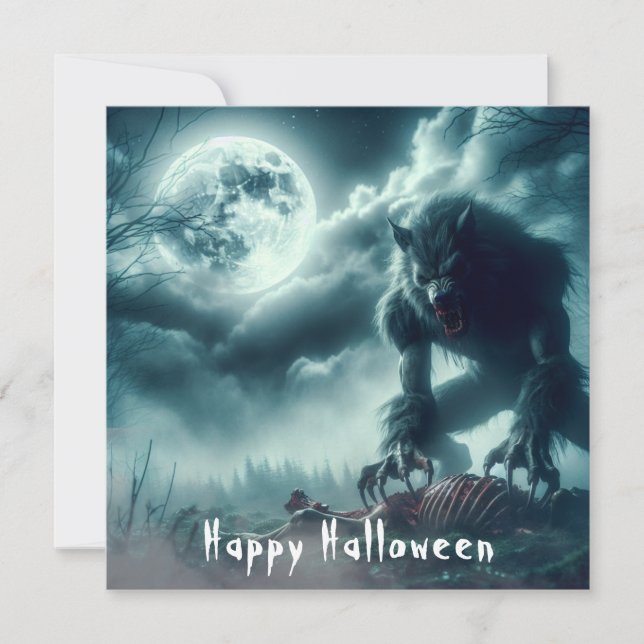 Scary Happy Halloween Werewolf Card (Front)