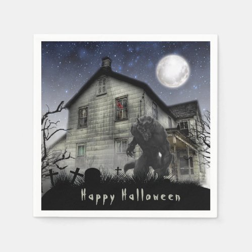 Scary Happy Halloween Werewolf Napkins