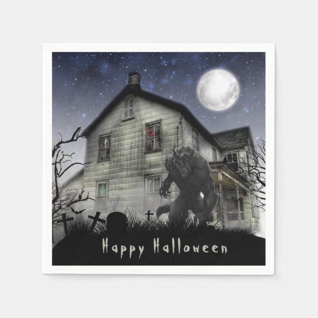 Scary Happy Halloween Werewolf Napkins (Front)