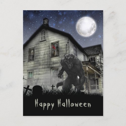 Scary Happy Halloween Werewolf Postcard