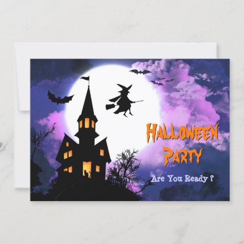 Scary Haunted Castle Flying Witch Halloween Party Invitation