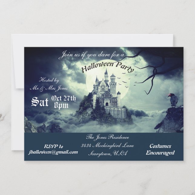 Scary Haunted Castle House Night Halloween Party Invitation (Front)