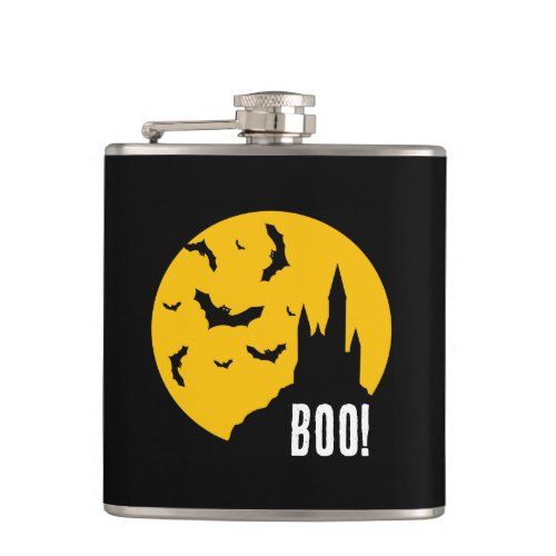 Scary Haunted Halloween Castle Vinyl Wrapped Flask