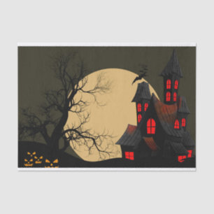 Scary Haunted House and full moon Halloween Tissue Paper