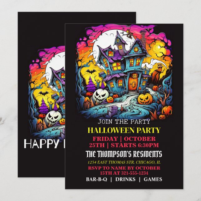 Scary Haunted House Halloween Party Invitations (Front/Back)