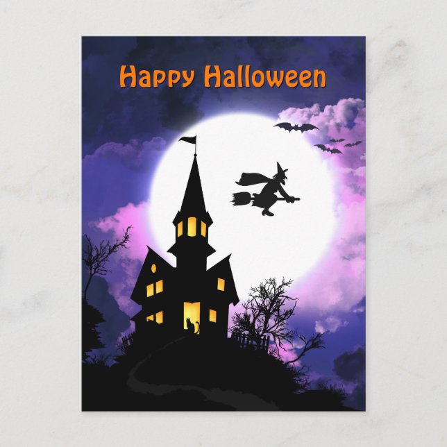 Scary Haunted House Happy Halloween Postcard (Front)