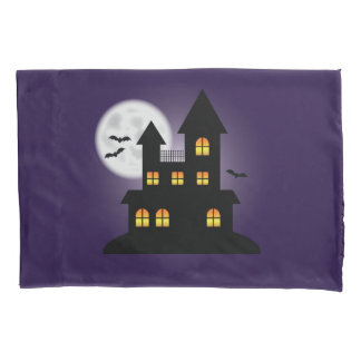 Scary Haunted House On Purple Halloween Pillowcase