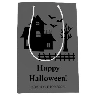 Scary Haunted House Silhouette Happy Halloween Medium Gift Bag