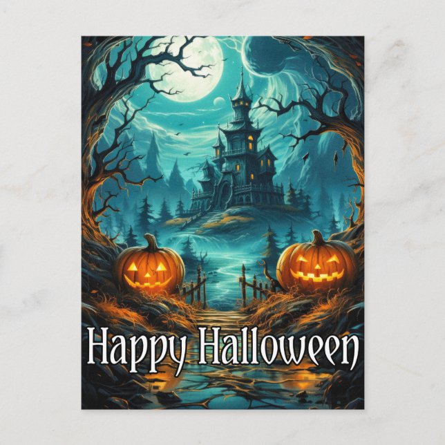 Scary Haunted Mansion | Happy Halloween Postcard (Front)