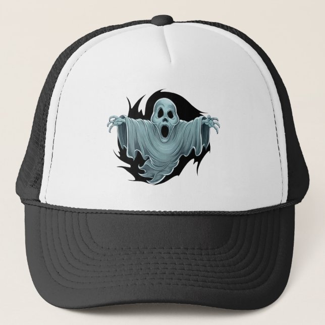 Scary Haunting Ghost Trucker Hat (Front)