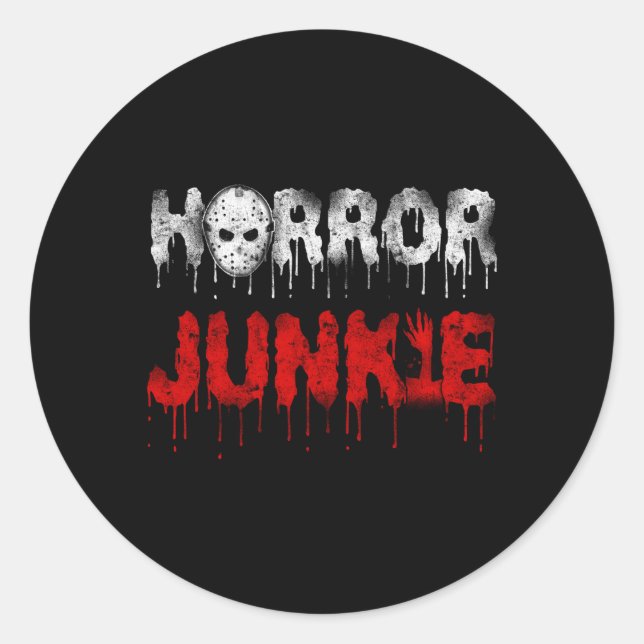 Scary Horror Movie Hockey Junkie Classic Round Sticker (Front)