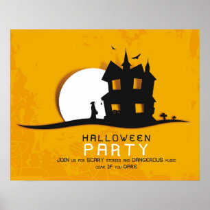Scary House & Full Moon Halloween Party Invitation Poster
