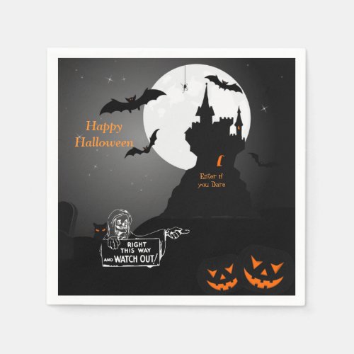 Scary Hunted House Halloween Paper Napkins