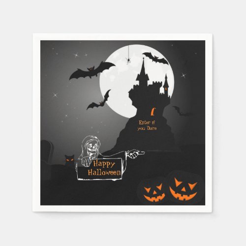 Scary Hunted House Halloween Paper Napkins