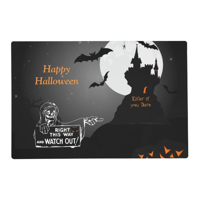 Scary Hunted House Halloween Paper Placemat (Front)
