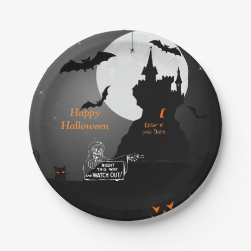 Scary Hunted House Halloween Paper Plate