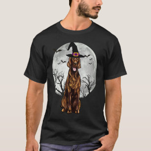 Scary Irish Setter Dog Witch Hat Halloween T-Shirt