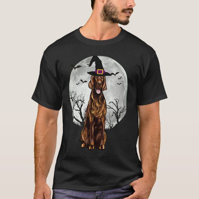 Scary Irish Setter Dog Witch Hat Halloween T-Shirt (Front)