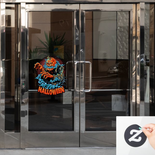 Scary Jack-o-lantern Bubbling Head Window Cling (Office Door)