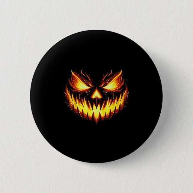 Scary Jack O Lantern Carved Pumpkin Face Halloween Button (Front)