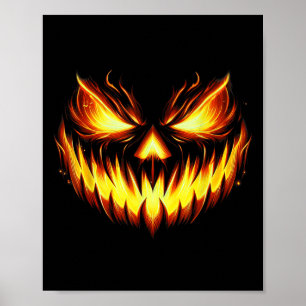 Scary Jack O Lantern Carved Pumpkin Face Halloween Poster