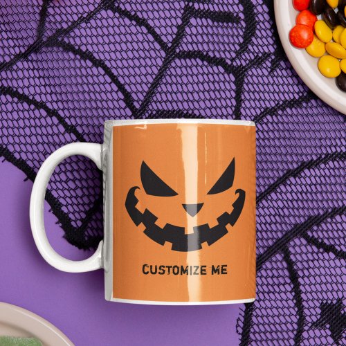 Scary Jack O Lantern Custom Orange Halloween Coffee Mug