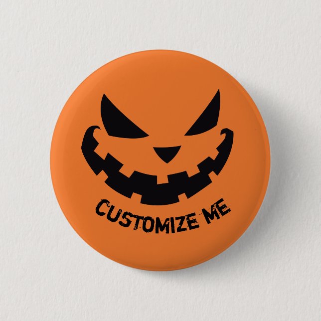 Scary Jack O Lantern Custom Orange Halloween Party Button (Front)