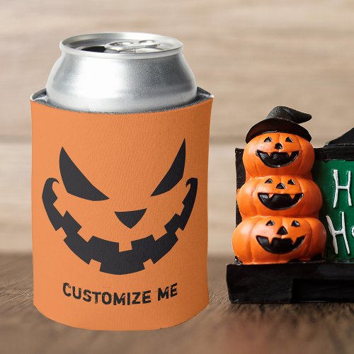 Scary Jack O Lantern Custom Orange Halloween Party Can Cooler