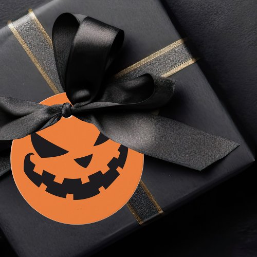 Scary Jack O Lantern Custom Orange Halloween Party Favor Tags