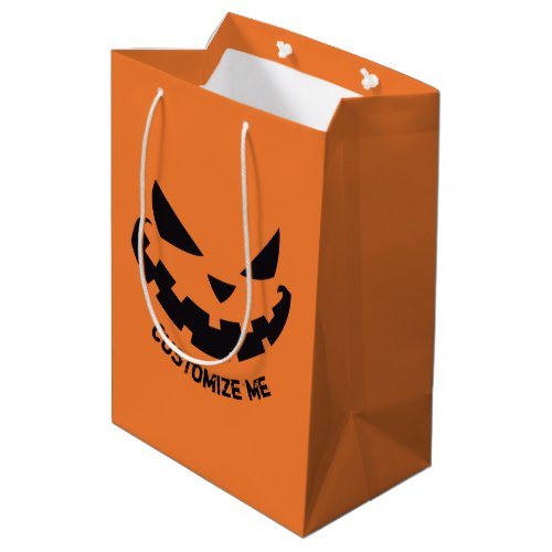Scary Jack O Lantern Custom Orange Halloween Party Medium Gift Bag