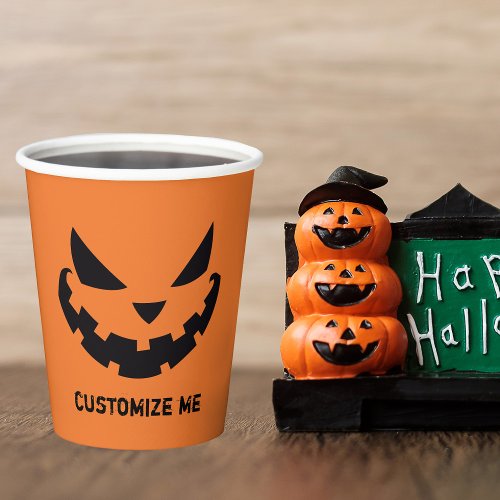 Scary Jack O Lantern Custom Orange Halloween Party Paper Cups