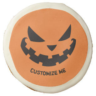 Scary Jack O Lantern Custom Orange Halloween Party Sugar Cookie