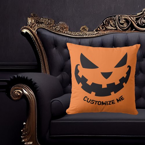 Scary Jack O Lantern Custom Orange Halloween Party Throw Pillow