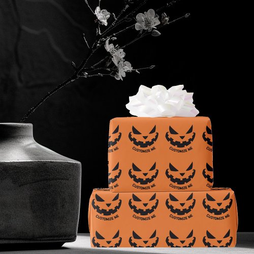 Scary Jack O Lantern Custom Orange Halloween Party Wrapping Paper
