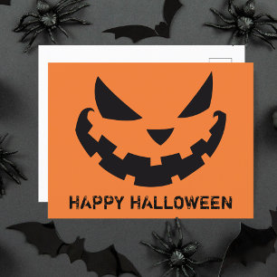Scary Jack O Lantern Custom Orange Happy Halloween Postcard