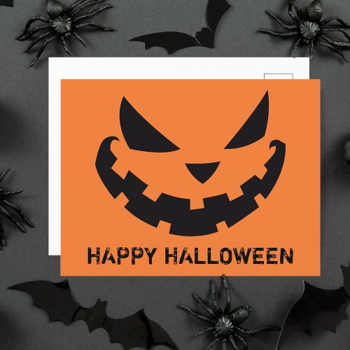 Scary Jack O Lantern Custom Orange Happy Halloween Postcard