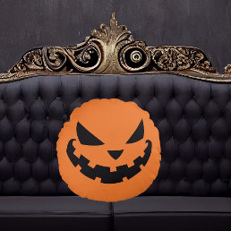 Scary Jack O Lantern Face Orange Halloween Round Pillow