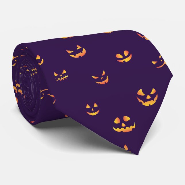 Scary Jack o Lantern Faces Halloween Costume Neck Tie (Rolled)