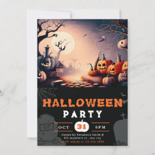 Scary Jack-O' Lantern Full Moon Halloween Invitation