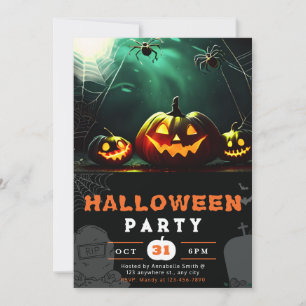 Scary Jack-O' Lantern Full Moon Halloween Invitation