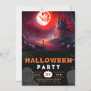 Scary Jack-O' Lantern Full Moon Halloween Invitation