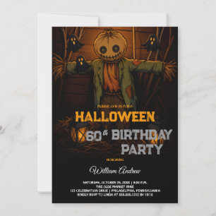 Scary Jack O' Lantern Halloween 60th Birthday Part Invitation