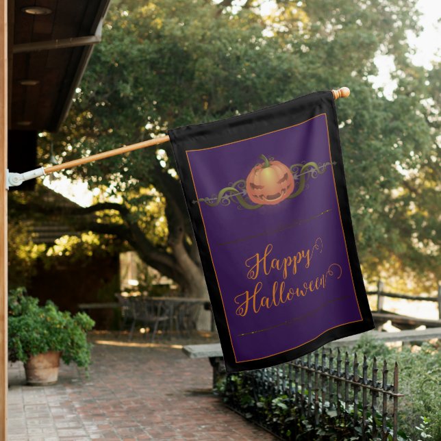Scary Jack-o-Lantern Halloween | Black House Flag (In SItu)