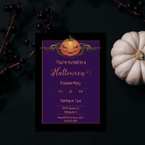 Scary Jack_o_Lantern Halloween  Black Invitation