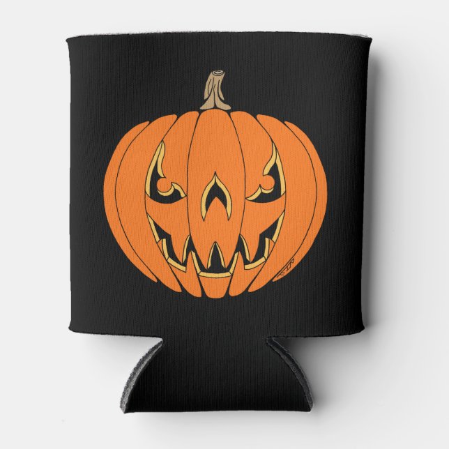 Scary Jack-o'-Lantern Halloween Design Can Cooler (Front)