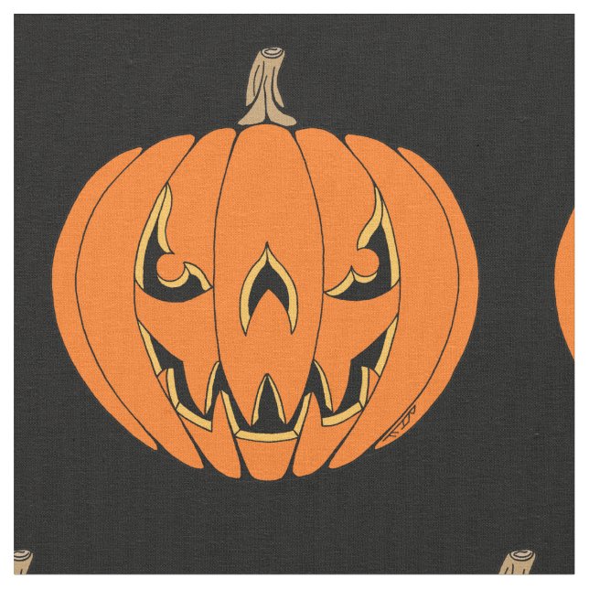 Scary Jack-o'-Lantern Halloween Design Fabric (Close Up)