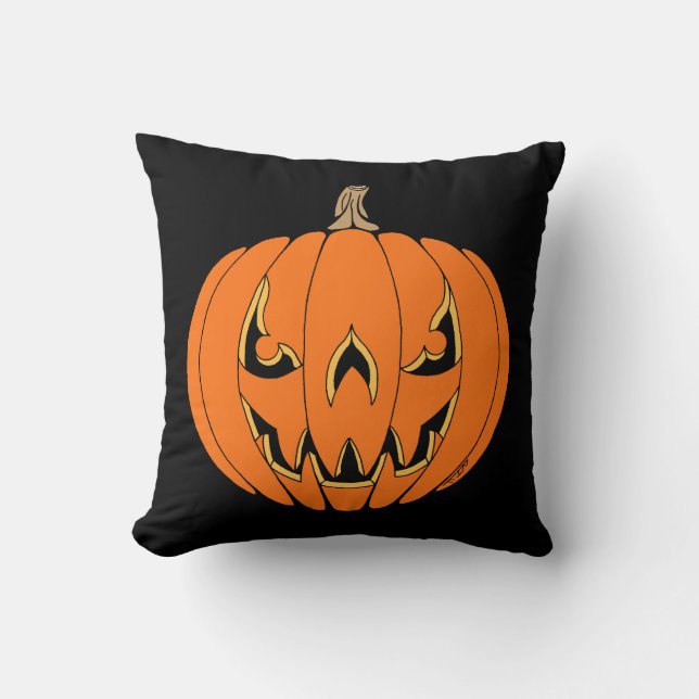 Scary Jack-o'-Lantern Halloween Design Throw Pillow (Front)