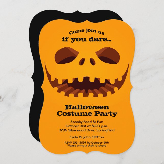 Scary Jack o' Lantern Halloween Invitations (Front/Back)
