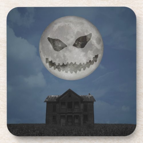 Scary Jack O Lantern Halloween Moon Beverage Coaster